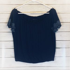 American Eagle Navy Blue Off the Shoulder Shirt